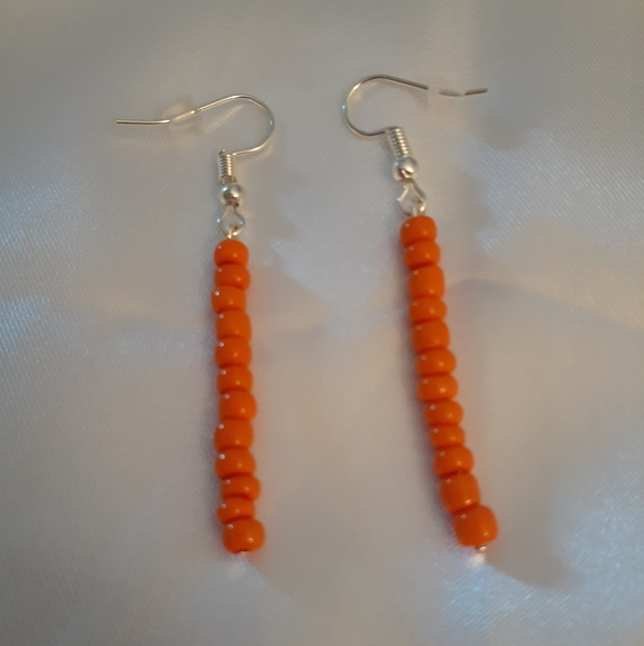 Orange Stacked Dangle Earrings Silver Plated Hook handmade drop line bar earring - Picture 1 of 3
